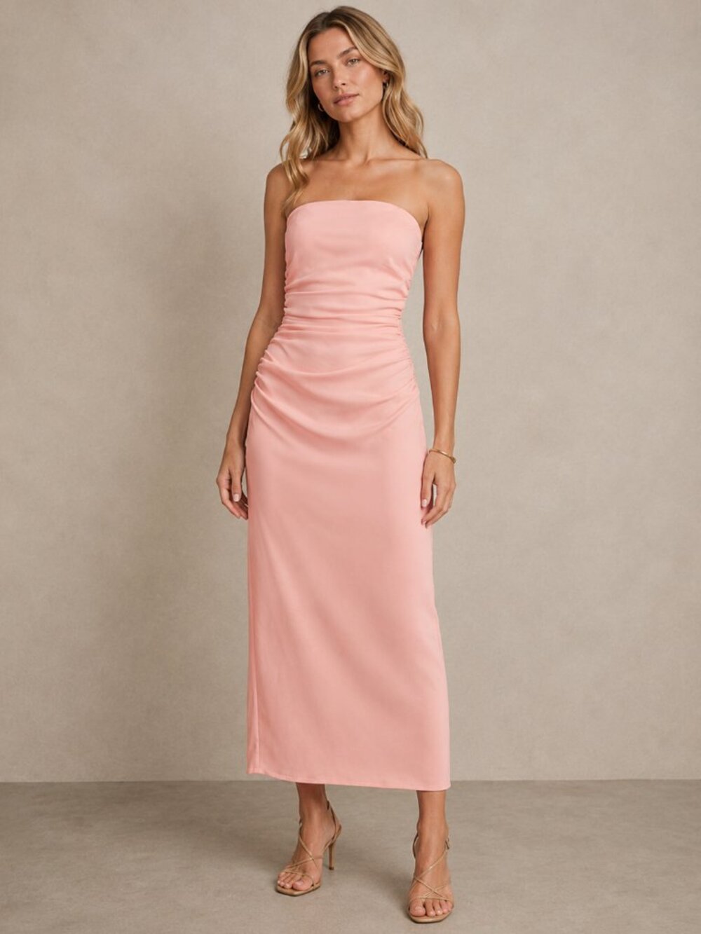 Pink Reiss Ruched Strapless Dress, Size 10